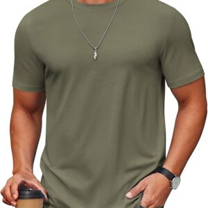Army Green Men's T Shirt Short Sleeve Cotton Blend T-Shirts