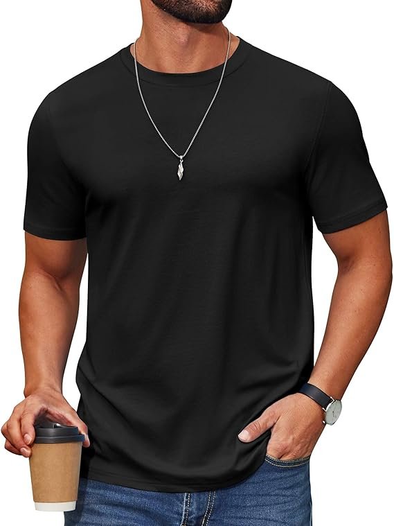Black Men's T Shirt Short Sleeve Cotton Blend T-Shirts