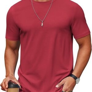 Deep Red Men's T Shirt Short Sleeve Cotton Blend T-Shirts
