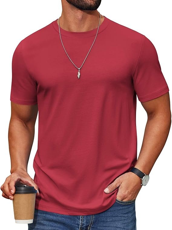 Deep Red Men's T Shirt Short Sleeve Cotton Blend T-Shirts