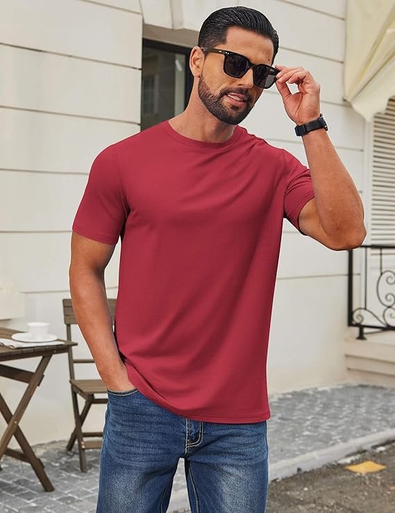 Deep Red Men's T Shirt Short Sleeve Cotton Blend T-Shirts - Image 3