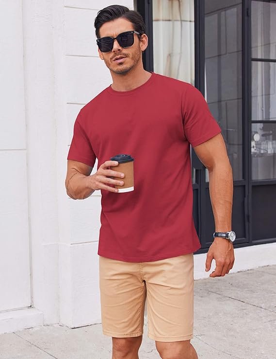 Deep Red Men's T Shirt Short Sleeve Cotton Blend T-Shirts - Image 2