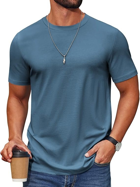 Dark Blue Men's T Shirt Short Sleeve Cotton Blend T-Shirts