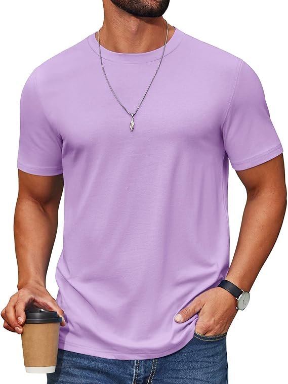 Light Purple Men's T Shirt Short Sleeve Cotton Blend T-Shirts