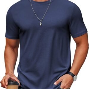 Navy Men's T Shirt Short Sleeve Cotton Blend T-Shirts