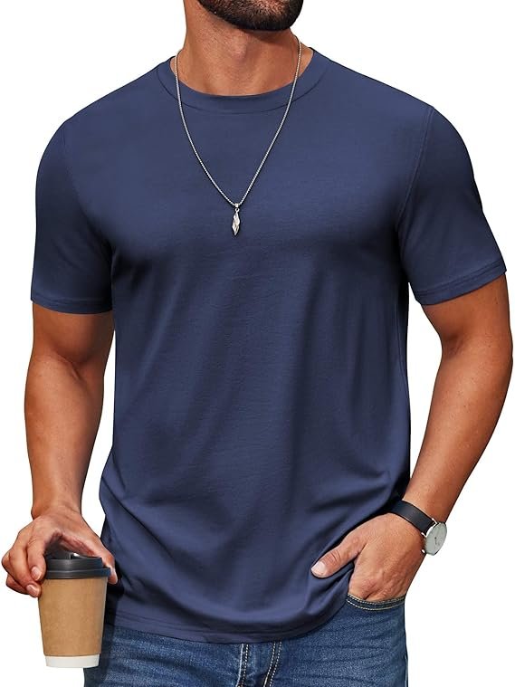 Navy Men's T Shirt Short Sleeve Cotton Blend T-Shirts