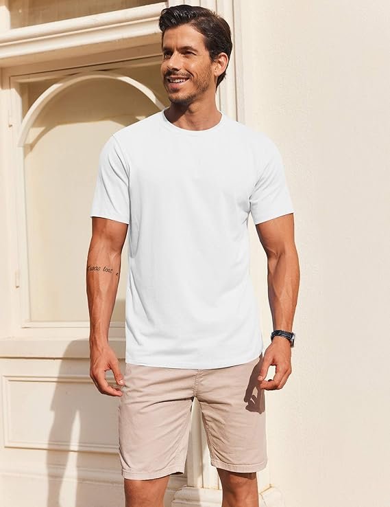 White Men's T Shirt Short Sleeve Cotton Blend T-Shirts - Image 2