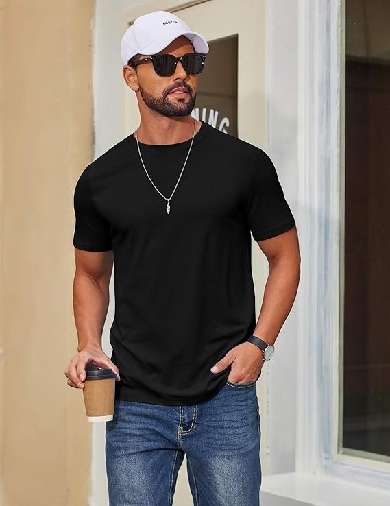 Black Men's T Shirt Short Sleeve Cotton Blend T-Shirts - Image 3