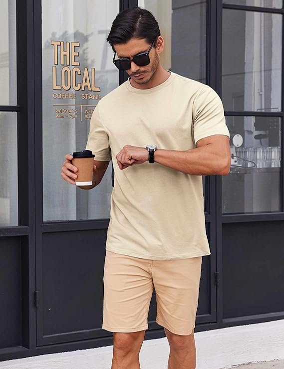 Warm Taupe Men's T Shirt Short Sleeve Cotton Blend T-Shirts - Image 3