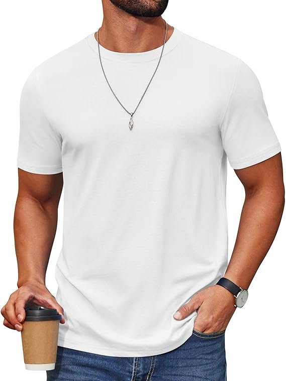 White Men's T Shirt Short Sleeve Cotton Blend T-Shirts