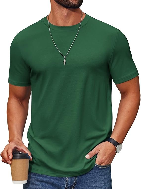 Green Men's T Shirt Short Sleeve Cotton Blend T-Shirts