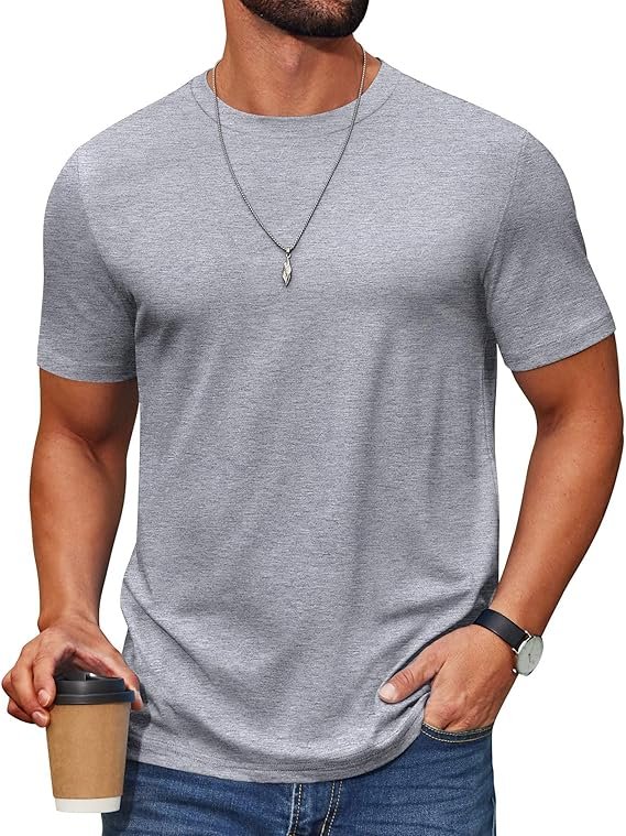 Light Grey Men's T Shirt Short Sleeve Cotton Blend T-Shirts