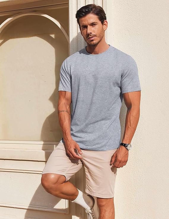 Light Grey Men's T Shirt Short Sleeve Cotton Blend T-Shirts - Image 3